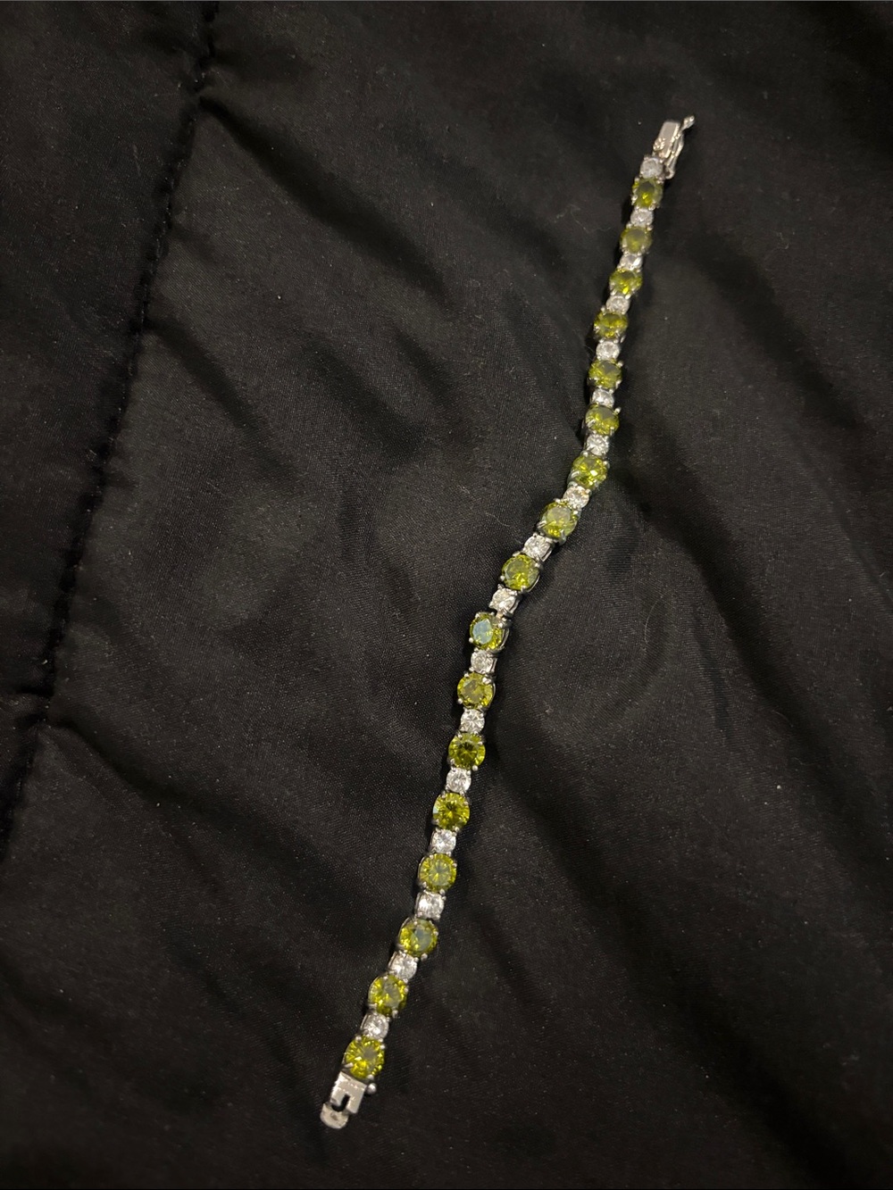 Silver Tennis Bracelet with Green Gemstones